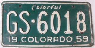 1959 Pueblo Co COLORADO GS 6018 License Plate x  