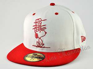 VINTAGE SNOOPY NEW ERA ROCKIE WHITE RED 59FIFTY FITTED CAP HAT  