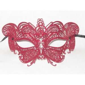 Red Glitter Cat Laser Cut Metal Venetian Masquerade Mask 