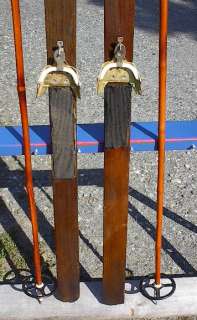VINTAGE Wooden Skis 62 POINTS + Bamboo Poles  