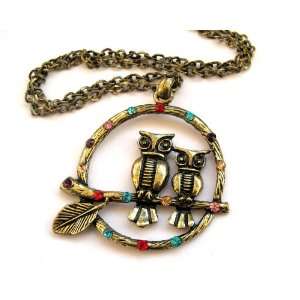    Alloy Metal Acrylic Diamond Owl Leaf Pendant Necklace Jewelry