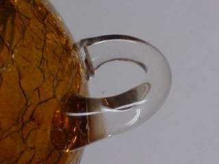 VTG KEROSENE OIL LAMP HAND BLOWN AMBER ORANGE CRACKLE GLASS FINGER 