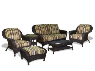 Outdoor Patio Furniture Synthetic Dark Wicker 6Pc Settee Seating Set 