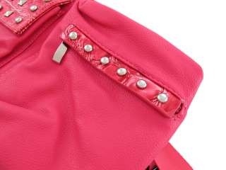 Chrome Studded Hot Pink Fanny Pack Waist Bag Mock Croc Trim  