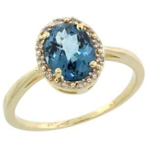  10k Gold ( 8x6 mm ) Halo Engagement London Blue Topaz Ring 