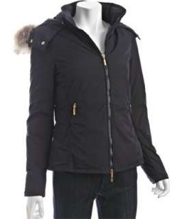 Moncler navy zip front Amiens fur trim hooded jacket   up to 