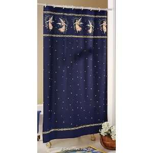  Navy Shower Curtain with Golden Accents and Angels 