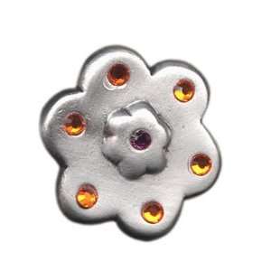  Knob   Orange Jeweled Pewter Flower