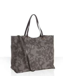 Valentino grey lace print coated canvas dual handle tote