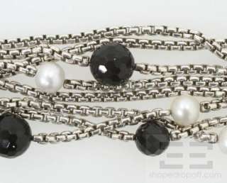   Sterling Silver & 18K Multi Row Onyx & Pearl Box Chain Bracelet  
