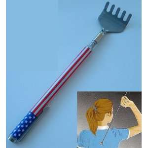 Back Scratcher Metal Telescoping American Flag with 5 Prongs & Pen 