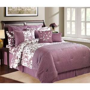 Shadow Vine 12 Piece Comforter Set, Lilac White by Synthetic Fill 