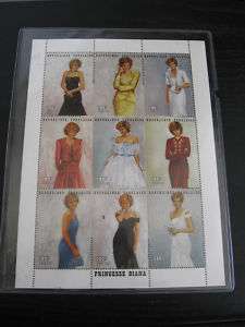 Princess Diana Royal Gowns Plate Block of 9 Stamps COA  