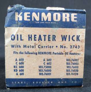 VINTAGE KENMORE #2743 OIL HEATER WICK W/METAL CARRIER  