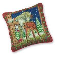 Needlepoint Pillow Christmas in the Stable Horse and Foal  