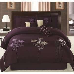  7pc Queen Purple Embroidery Comforter Set Bedding in a bag 