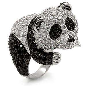    Size 6 Panda Bear Black Cubic Zirconia Brass Ring AM Jewelry