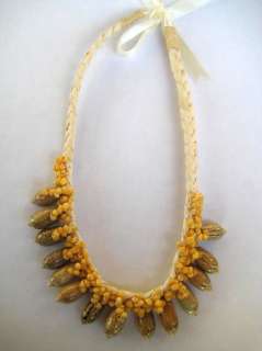 Hawaiian Jewelry Shell Lauhala Necklace Brown Yellow  