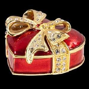  Red Heart with Bow Enamel Pill Box for Jewelry or 