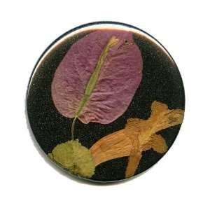   Pocket Mirror Speckled Black with Pressed Purple Flower Leaf Beauty