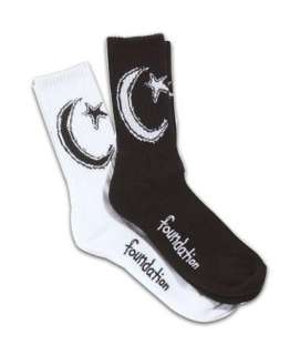 Foundation Star and Moon Logo Skateboard Socks WHITE  