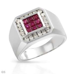 Gentlemens Ring With 1.80ctw Precious Stones   Genuine Diamonds and 