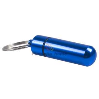 Mini Blue Aluminum Pill Box Case Bottle Holder Container Keychain H 