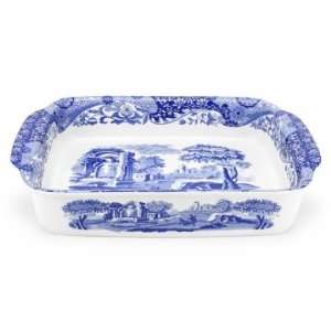   Blue Italian Rectangular Handled Dish 15 X 12