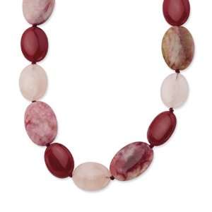  Silver Red Jade/Rose Quartz/Stabilized Stone 16In Necklace Jewelry