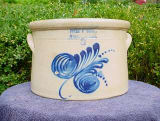   , Worcester, Massachusetts, 3 Gallon Stoneware Cake Crock w/ Cobalt