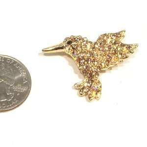   Topaz Austrian Rhinestone Hummingbird Gold Plated Brooch Pin Jewelry