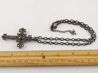 Gothic Black Rhinestone Crystal Cross Pendant Necklace  