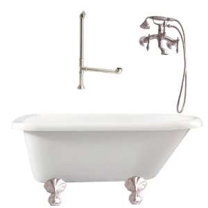  54 Roll Top Tub Kit White, with Ball and Claw Feet, Drain, and Wall 