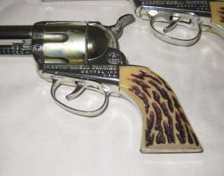 1958 MATTEL SHOOTIN SHELL FANNER CAP GUNS & DOUBLE HOLSTER SET GREAT 