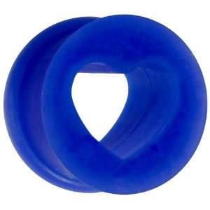  0 Gauge Blue Heart Silicone Flexible Tunnel Jewelry