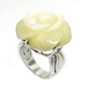  Sterling Silver, Rose Large Cocktail Ring w/White Mother 