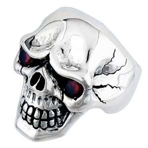 STAINLESS STEEL SKULL RING with Flaming Red eye (Available in Sizes 10 