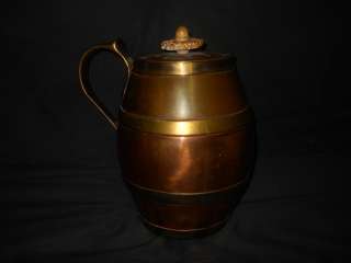 Antique Copper Container with Brass Bands and Brass Han  