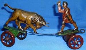 Old Vintage Winding Bull & Fighter Toy from Germany1930  