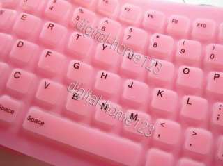 Flexible Silicone Rubber PC Keyboard antiwater USB PINK  