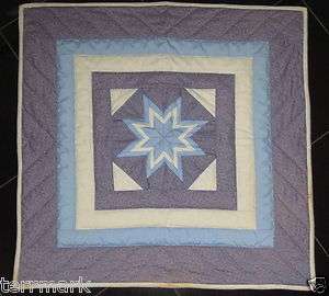 AMISH MADE HAND SEWN QUILT / WALL HANGING LIGHT BLUES 25 x 25 