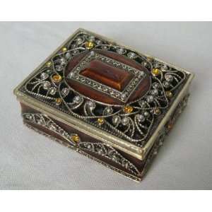  Amber With Stones Jewelry Trinket Box 2.25in X 2in X 1in H 