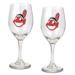 Cleveland Indians MLB 2pc Wine Glass Set   Primary Logo  
