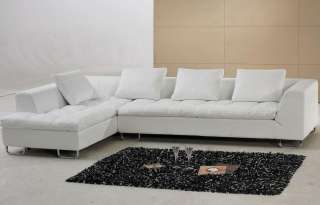 White Contemporary L Shaped Leather Sectional Sofa Couch /Pillows Tosh 