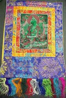 Embroidered Silk Tibetan Thangka Scroll with Brocade   GREEN TARA 