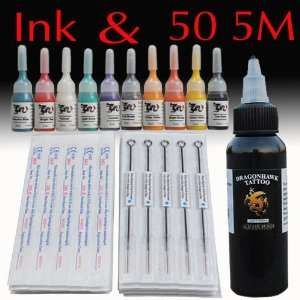  Tattoo Supplies 50 Needles 5M 10 Color Ink(5ml/bottle) & 1 