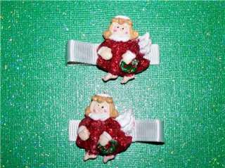 Christmas Angels Holding Wreaths on White Hair Clips  