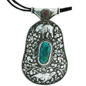  Sterling Silver 18 Inch, 2 Sided, Turquoise and Coral Stone Tibetan 