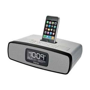 Silver iP90 Dual Alarm Clock Radio with AM/FM Radio and iPod/iPhone 