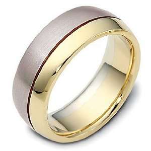  8mm Wide Designer Two Tone 14 Karat Gold Wedding Band Ring 